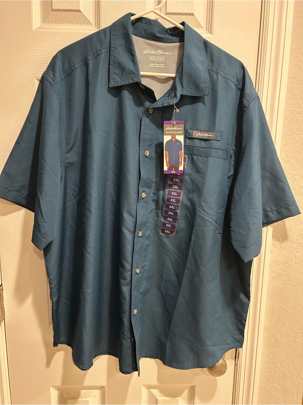 Eddie Bauer Men’s Teal Short-Sleeve Performance Fishing shirt | XXL